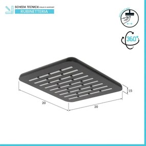 Soffione doccia 20 x 20 cm in finitura nero anticalcare Hidra