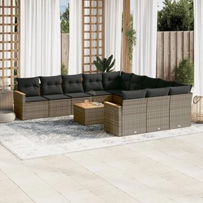 Set divani da giardino 12 pz con cuscini grigio in polyrattan