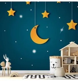 Carta da parati - Skyline - turquoise night sky landscape with stars for children Lavabile 250x175