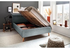 Letto matrimoniale imbottito blu polveroso con contenitore con rete inclusa 140x200 cm Lotte – Meise Möbel