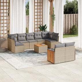 Set Divano da Giardino 10 pz con Cuscini Beige in Polyrattan