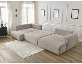 Divano angolare in grigio chiaro/beige allungabile (con penisola a destra/a forma di "U") con rivestimento in velluto a coste Lucien – Bobochic Paris