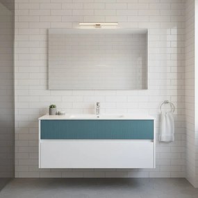 Mobile da bagno sospeso sotto lavabo Niwa 2 cassetti L 119.5 x H 50 x P 45.5 cm bianco e blu cannettato