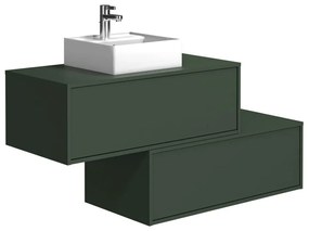 Mobile per bagno sospeso con lavabo singolo e due cassetti 94 cm Verde opaco - TEANA II