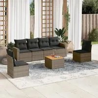 Set Divani da Giardino 7 pz con Cuscini Grigio in Polyrattan 3256403