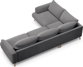 Divano angolare grigio (con penisola a sinistra/a L) con rivestimento in velluto Naomi – Micadoni