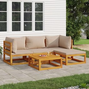 Set salotto da giardino 5pz con cuscini tortora legno massello