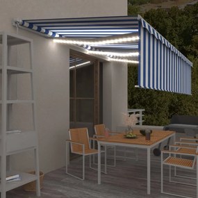 Tenda Sole Retrattile Manuale Con Led 4x3m Blu E Bianc6 /