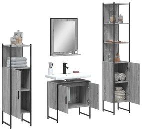 Set mobili da bagno 4 pz grigio sonoma in legno multistrato