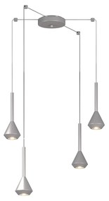 Lampadario Moderno Aygo Metallo Color Alluminio 4 Luci Gu10