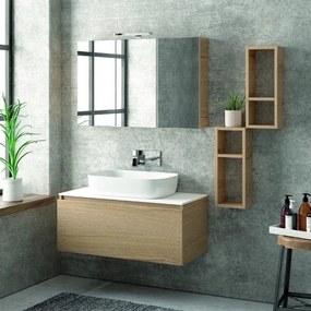 Composizione bagno 100cm sospesa con mobile specchio contenitore e 2 pensili - KAMALU