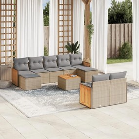 Set Divano da Giardino 10 pz con Cuscini Beige in Polyrattan