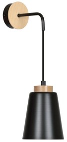 Applique 1 Luce Lancillotto A Cono In Acciaio Nero E Legno Naturale