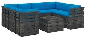 Set divani da giardino su pallet 9 pz con cuscini massello pino