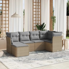 Set divano da giardino 6 pz con cuscini beige misto polyrattan