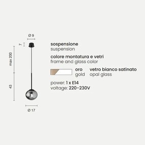 Lampada a sospensione JEWEL in metallo e vetro soffiato D17 cm 1 Luce Oro