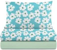Completo letto singolo cotone fiori azzurri