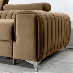 Divano angolare marrone chiaro allungabile/con contenitore (con penisola a sinistra/con chaise lounge) e rivestimento in velluto Grayson – ELTAP