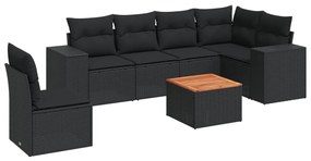 Set divani da giardino con cuscini 7pz nero polyrattan