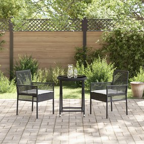 Set bistro da giardino 3 pezzi con cuscini rattan nero