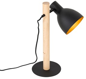Lampada da tavolo rustica nera con legno - Flint