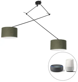 Lampada a sospensione intelligente nera con paralume 35 cm verde incl. 2 WiFi A60 - Blitz