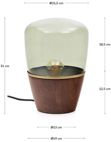 Kave Home - Lampada da tavolo Silex in impiallacciatura di noce e vetro verde