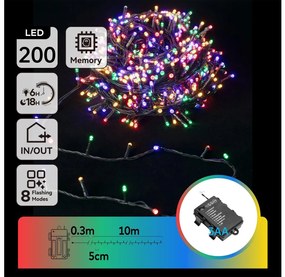 Aigostar -Catena LED natalizia da esterno 200xLED/8 funzioni 3xAA 10,3m IP44 multicolore
