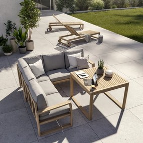 Salotto da giardino Solaris NATERIAL in poliestere marrone con cuscini in poliestere grigio per 6 persone