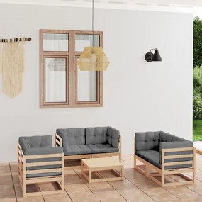 Set divani da giardino 7 pz con cuscini legno massello di pino