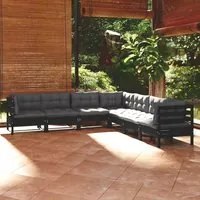 Set Divani da Giardino 7 pz con Cuscini Neri Massello di Pino 3096795