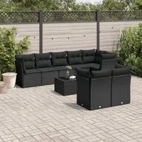 Set Divani da Giardino 9 pz con Cuscini Nero in Polyrattan 3217915