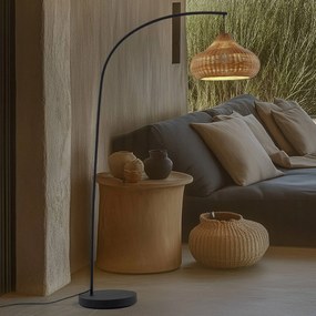 Lucande lampada da terra esterno Taniola, beige, rattan, 195 cm, IP44 Taniola, Legno chiaro, Legno, Campagna / Rustiche