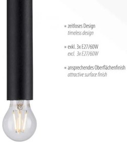 Leuchten Direkt 15618-18 - Lampadario a sospensione con filo BRUNA 3xE27/60W/230V nero