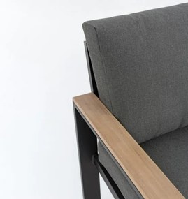 Salotto Da Esterno In Alluminio Antracite Inserti Legno Con Cuscini E Tavolino Belmar Bizzotto