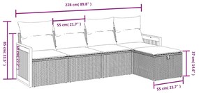 Set Divano da Giardino 5 pz con Cuscini Grigio in Polyrattan