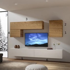 Parete da soggiorno Isoka A12 L.268 P.39,5 Quercia e Bianco