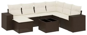 Set divani da giardino 8 pz con cuscini marrone in polyrattan