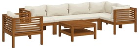 Set divani da giardino 7 pz con cuscini crema in legno acacia