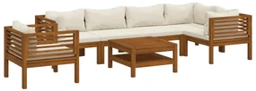 Set divani da giardino 7 pz con cuscini crema in legno acacia