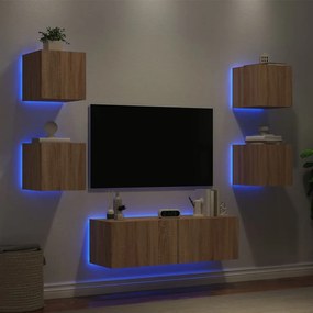 Mobili Tv A Muro 5pz Con Luci Led Rovere Sonoma /