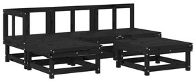 Set Divani da Giardino 5 pz con Cuscini in Legno Massello Nero