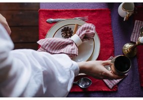 Sottobicchieri di colore rosso-naturale in set di 4 pezzi Red Natural Stripes - Linen Tales