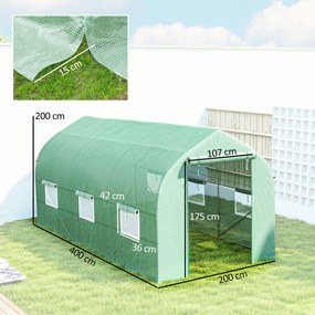Serra a Tunnel Anti-UV 4x2x2 m con 6 Finestre a Rete e Ingresso Arrotolabile in Metallo e PE Verde...