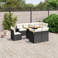 Set Divani da Giardino 9 pz con Cuscini Nero in Polyrattan 3271847