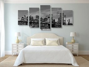 Quadri 5 pezzi – Affascinante ponte di Brooklyn in bianco e nero