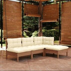 Set divani da giardino 4 pz con cuscini miele legno di pino