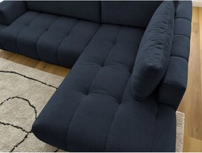 Divano angolare blu scuro allungabile e con contenitore (penisola a destra/a L) con rivestimento in ciniglia Fuji – Bobochic Paris