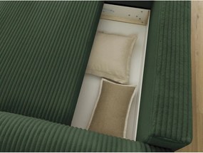 Divano angolare in verde scuro allungabile (con penisola a sinistra) con rivestimento in velluto a coste Lucien – Bobochic Paris