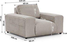 Poltrona grigio chiaro con rivestimento in velluto a coste Justin – Ropez